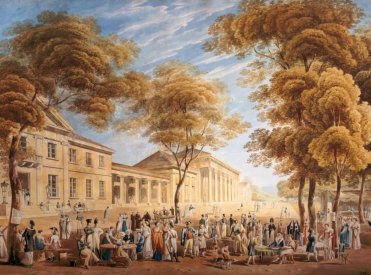 Kurhaus und -garten in Baden-Baden um 1825, Aquarell von Carl Ludwig Frommel