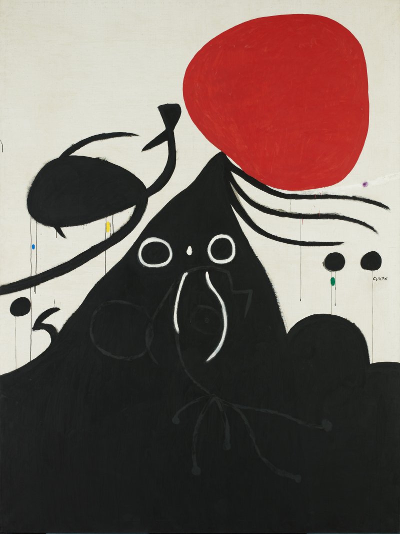 Joan Miró Frau vor der Sonne I, 1974 Acryl auf Leinwand 258,5 x 194 cm Fundació Joan Miró, Barcelona Foto: Jaume Blassi © Successió Miró / 2022, ProLitteris, Zurich