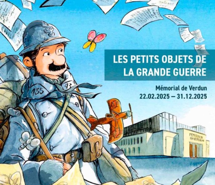 Exhibition poster showing a First World War soldier surrounded by letters and drawings