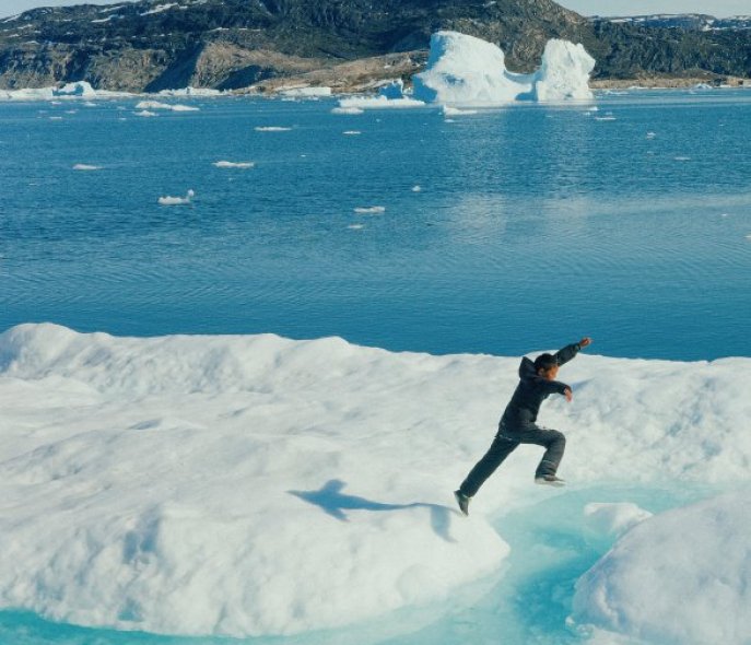 A man runs into the ice