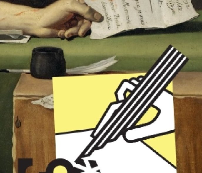 Gemälde mit Händen, die Blätter halten oder schreiben