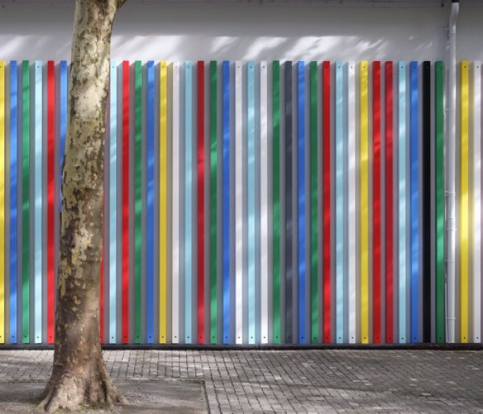 Colorful slats on the side of a house