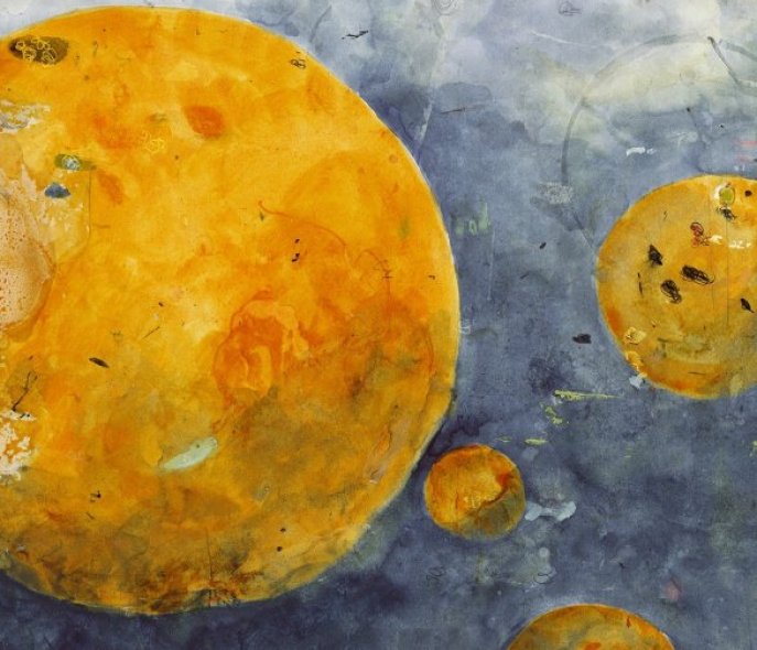A painting by the artist; you can see planets or moons