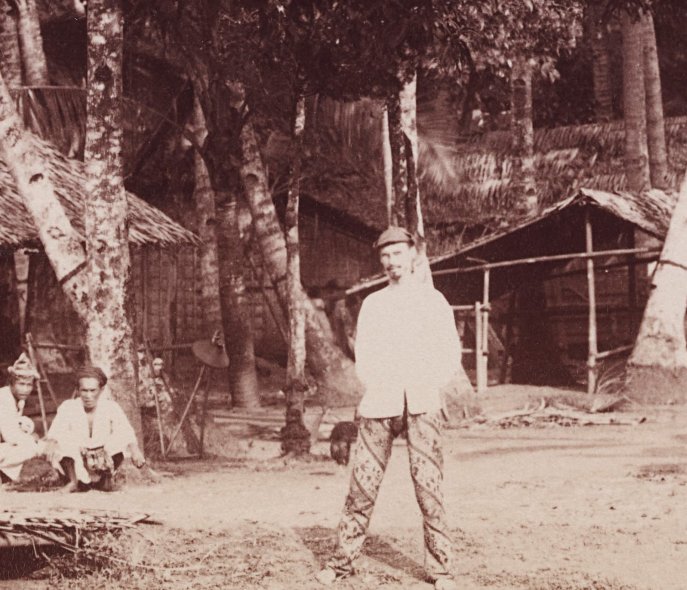 Sidney W. Brown with two natives, Indonesia 1888, Langmatt Museum Archive