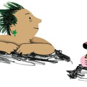 Das Erdweiblein und der Weltenhund in Form eines Maulwurfes. Illustration von Daniela Rütimann Das Erdweiblein und der Weltenhund in Form eines Maulwurfes. Illustration von Daniela Rütimann
