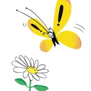 Schmetterling mit Abschreckungstaktik in Richtung einer Margerite. Illustration von Daniela Rütimann Schmetterling mit Abschreckungstaktik in Richtung einer Margerite. Illustration von Daniela Rütimann