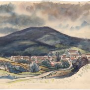 Kohlezeichnung von Otto A. Braun aus dem Jahr 1963 mit Blick auf die Errichtung des Kurmittelhauses im Baden-Badener Bäderviertel Kohlezeichnung von Otto A. Braun aus dem Jahr 1963 mit Blick auf die Errichtung des Kurmittelhauses im Baden-Badener Bäderviertel