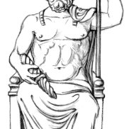 © Römermuseum Güglingen, Zeichnung: Markus Ege Jupiter thronend mit Szepter und Donnerkeil