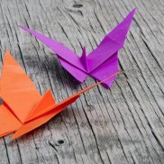 Gefaltene Schmetterlinge mit der Origami-Technik Gefaltene Schmetterlinge mit der Origami-Technik