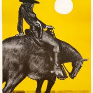 Reiterin vor gelbem Himmel