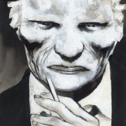 Portrait Zeichnung eines Mannes mit Zigarette