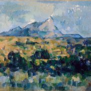 Blauer Berg mit Landschaft