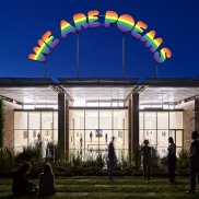 Ugo Rondinone, we are poems, 2011, Neon, acrylic glass, translucent foil, aluminum, Object 370.5 x 1000 x 14.5 cm / 145 3/4 x 393 3/4 x 5 3/4 in, Private Collection, Switzerland, Courtesy Studio Rondinone, Galerie Eva Presenhuber, Sadie Coles HQ, Esther Schipper Gallery, Mennour, Gladstone Gallery, and Kukje Gallery, © Ugo Rondinone