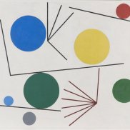 Sophie Taeuber-Arp, Cercles et barres, 1934<br>Öl auf Leinwand, 64 x 74 cm<br>Aargauer Kunsthaus / Anonyme Schenkung, 2005<br>Foto: Brigitt Lattmann