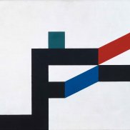 Ein Bild mit geometrischen Formen in verschiedenen Farben vor weissem Grund