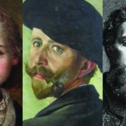 Collage von drei Gemälden, ein Kind und zwei Männer