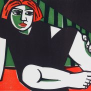 Paul Ibenthaler, Hockende mit roten Haaren, 1948, Linoldruck polychrom, Sammlung Dreiländermuseum Lörrach Paul Ibenthaler, Hockende mit roten Haaren, 1948, Linoldruck polychrom, Sammlung Dreiländermuseum Lörrach