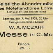 Eintrittskarte zu einem der ersten Konzerte des Motettenchores.