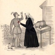 Amalie Struve steckt Freischärler eine rote Schleife an, Lithografie 1849, Sammlung DLM