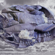 'Erbe' (Hochzeitskleid), Öl auf Foto, © Eva Rosenstiel in der Ausstellung Stoff Art
