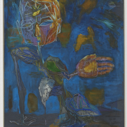 Stefan Bertalan: Der Sinn der Welt neu gestaltet, 1986–1987 , Tempera auf Karton, 64×50 cm, Sammlung Lecca – München