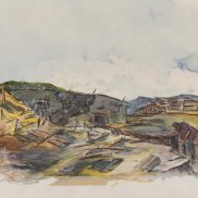 Kurt Dellian, Zerstörter Bunker, 1940, Kunstmuseum Stuttgart, Foto: Frank Kleinbach, Stuttgart Landschaft mit zerstörtem Bunker