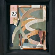 Kurt Schwitters, Die frühlingstür, 1938, Assemblage aus Öl, Holz, Gips, Metall, Schuhabsatz, Pappe und Leder(?) auf Holz genagelt, 87,8 × 72 cm. Courtesy Galerie Gmurzynska