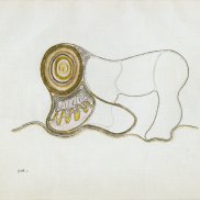 Hans Fischli, Ohne Titel (Blatt aus der Serie Celerina), 1931, Tusche, Bleistift und Farbstift auf Papier, 21 × 27 cm, Nachlass Hans Fischli © Nachlass Hans Fischli