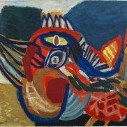 Karel Appel, Le coq furieux, 1952, Öl auf textilem Träger, 89 × 116 cm, Expressionismus-Stiftung beim Kunstmuseum Bern, Bern  © Karel Appel Foundation / 2025, ProLitteris, Zurich
