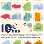 Affiche du 10e anniversaire de l'inscription de l'oeuvre de Le Corbusier sur la liste du patrimoine mondial de l'UNESCO