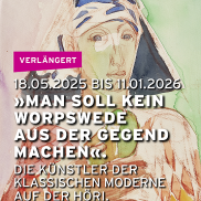 Auf dem farbigen Aquarell ist der Kopf eines gemalten Harlekins sichtbar, der den Blick dem Betrachter zuwendet. Er hat eine spitz nach oben zulaufende Kopfbedeckung.  Der Hintergrund besteht aus wässrigen Ros- und Grüntönen.