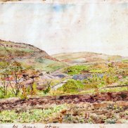Karl Brandsch: Aquarell “Landschaft bei dem Lager”, 1945