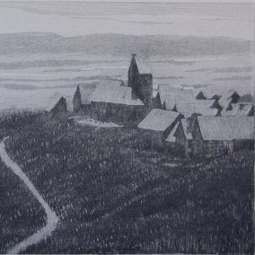 View of Ötlingen, drawing by Hermann Daur