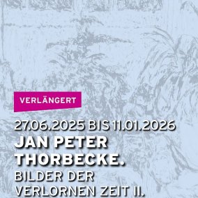 Graphisme sur fond bleu, texte : "Jan Peter Thorbecke. Prolongé jusqu'au 11.01.2026".