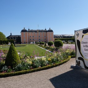 Beete und ein Aufsteller aus der Ausstellung