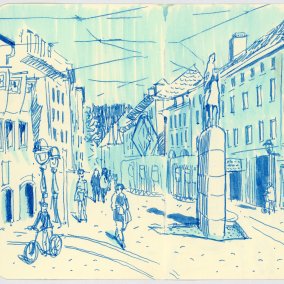 Olha Skorobohatova, Bertoldsbrunnen Freiburg, Zeichnung, 2022