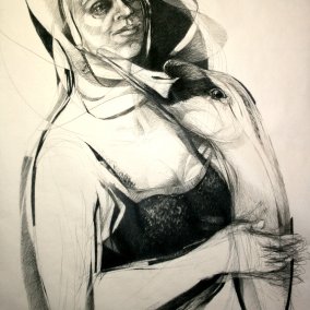 Carmen Stahlschmidt: Leda. Schwarzmine auf Papier