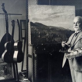 Heinrich Strieffler vor seiner Staffelei im Atelier_1930er