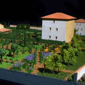 Hypothetisch rekonstruierte Gartenanlagen einer römischen Palastvilla