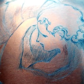 Kupferplatte mit Motiv blau Sibylle Meiershofer