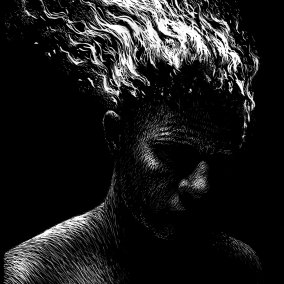 © Thomas Ott, «Selbstporträt», 2023 Erstveröffentlichung für die LP «Petrol» von TAR POND, 2023 Self portrait with burning head