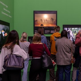 Gäste betrachten Naturfotografien in der Sonderausstellung Wildlife Photorgrapher of the Year (c) Bettina Matthiessen