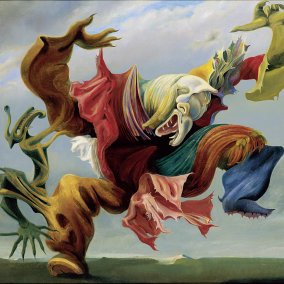Max Ernst, L’ange du foyer (Le triomphe du surréalisme), 1937, Huile sur toile, 114 x 146 cm, Collection Hersaint, © 2024, ProLitteris, Zurich Max Ernst, L’ange du foyer (Le triomphe du surréalisme), 1937, Huile sur toile, 114 x 146 cm, Collection Hersaint, © 2024, ProLitteris, Zurich