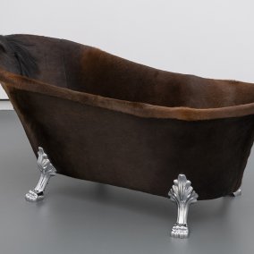 Eisenring, Félicia (*1985) a bath in the horse’s body, 2023. Foto: Caroline Minjolle, Zürich Foto einer Badewanne, die aus Fell besteht