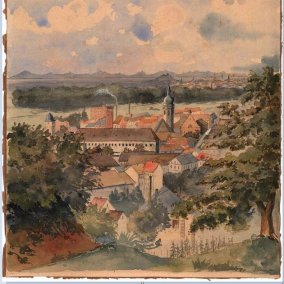 Erwin Roos: Blick vom Turmberg auf Durlach, 1899