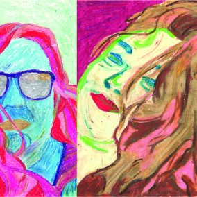 Bilder von zwei Frauen, welche mithilfe von Farbe von einem Foto in ein Bild im Pop-Art-Stil verwandelt wurden