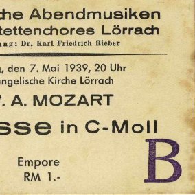 Eintrittskarte zu einem der ersten Konzerte des Motettenchores.