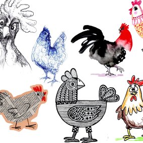 Julia Moll-Rakus, Hühner in verschiedenen Stilen