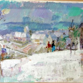 Rudolf Kreuter, Ötlingen im Winter, Öl auf Papier, datiert 1967, Sammlung Dreiländermuseum BKKr 106