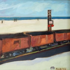 Manfred Weil, Bahntransport, Öl auf Leinwand, 2002